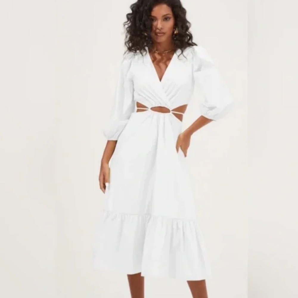 ASTR the Label Rosewood White Midi Cutout Dress